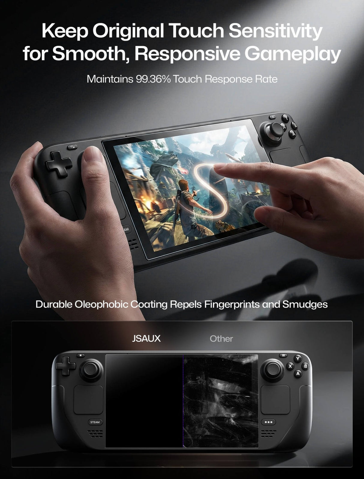 Entspiegeltes Schutzglas für Steam Deck - Obsidian AR - mit Montagehilfe - LCD & OLED - decky.net