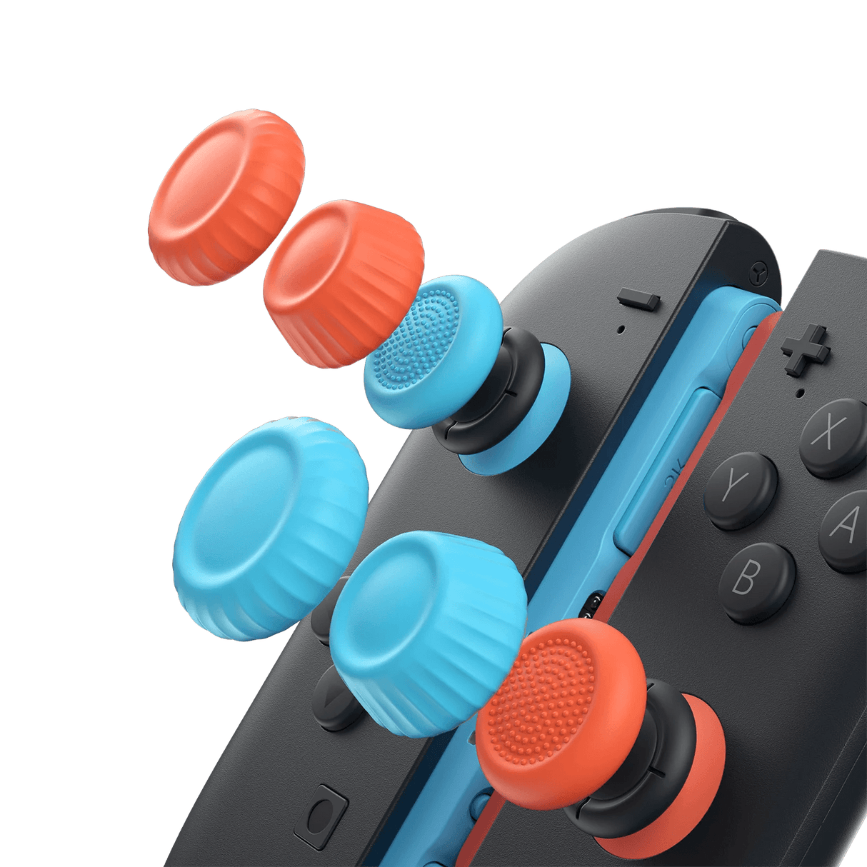 JSAUX Thumb Grip & Stickschutz - Set für die Nintendo Switch 2 - Schwarz & Blau Orange - decky.net