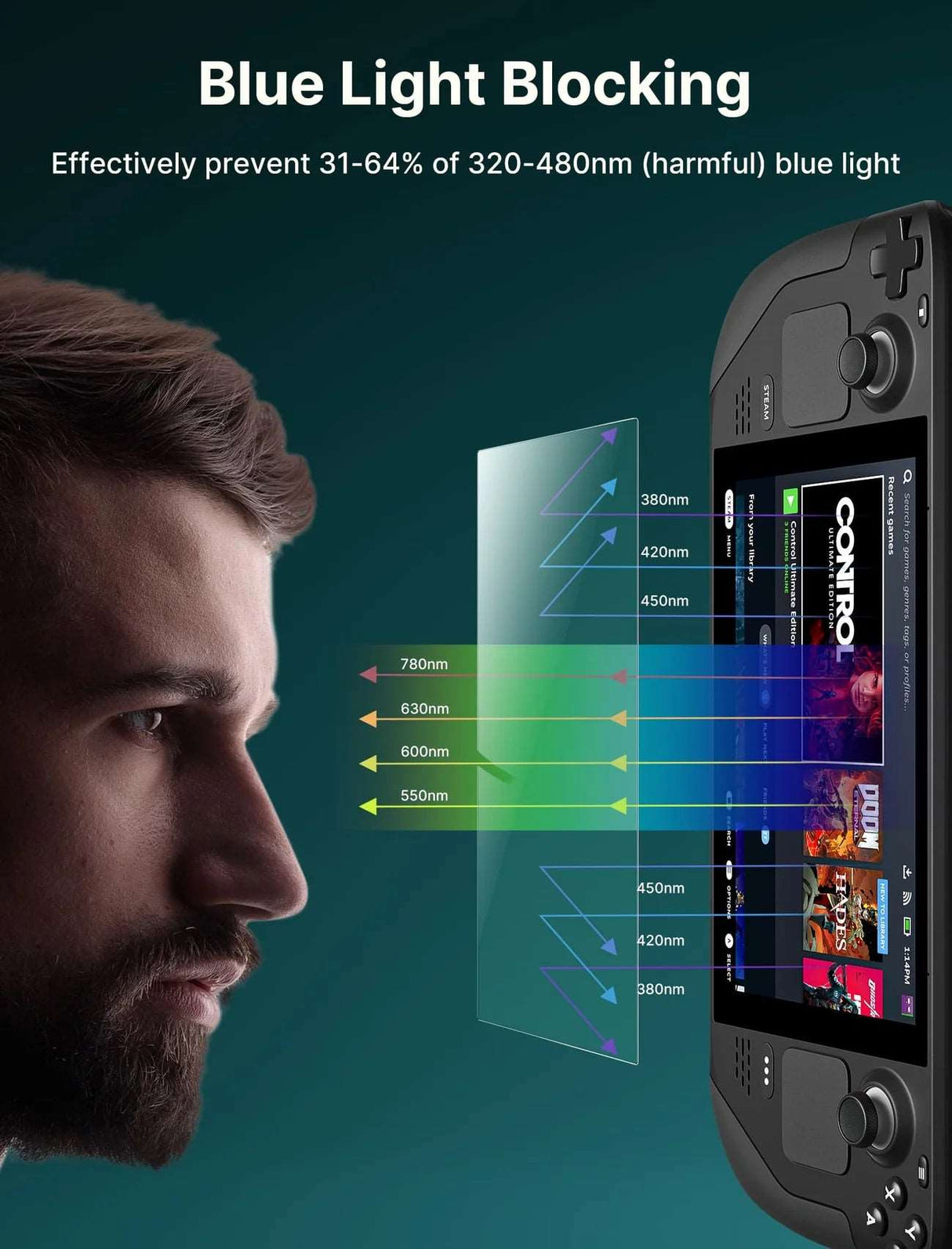 JSAUX Blaulicht filterndes Schutzglas für Steam Deck - mit Montagehilfe - decky UG (haftungsbeschränkt)